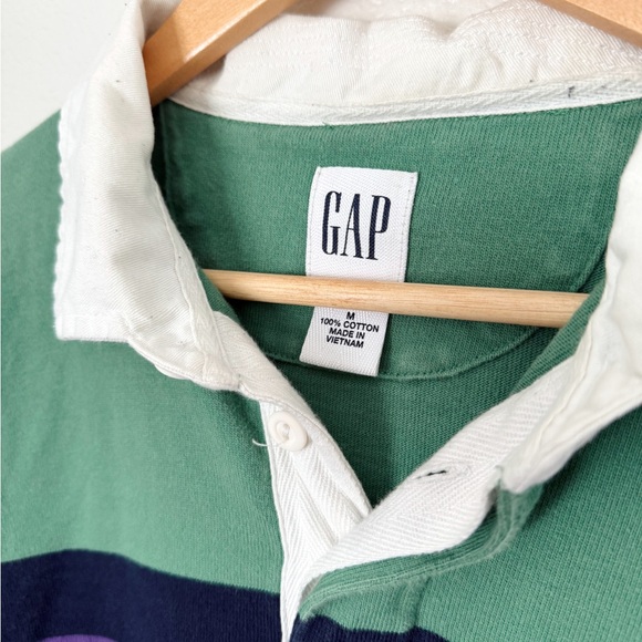 GAP Men's Green Rugby Shirt with Purple and Black Stripes. #90s #y2k #skate - Picture 2 of 3